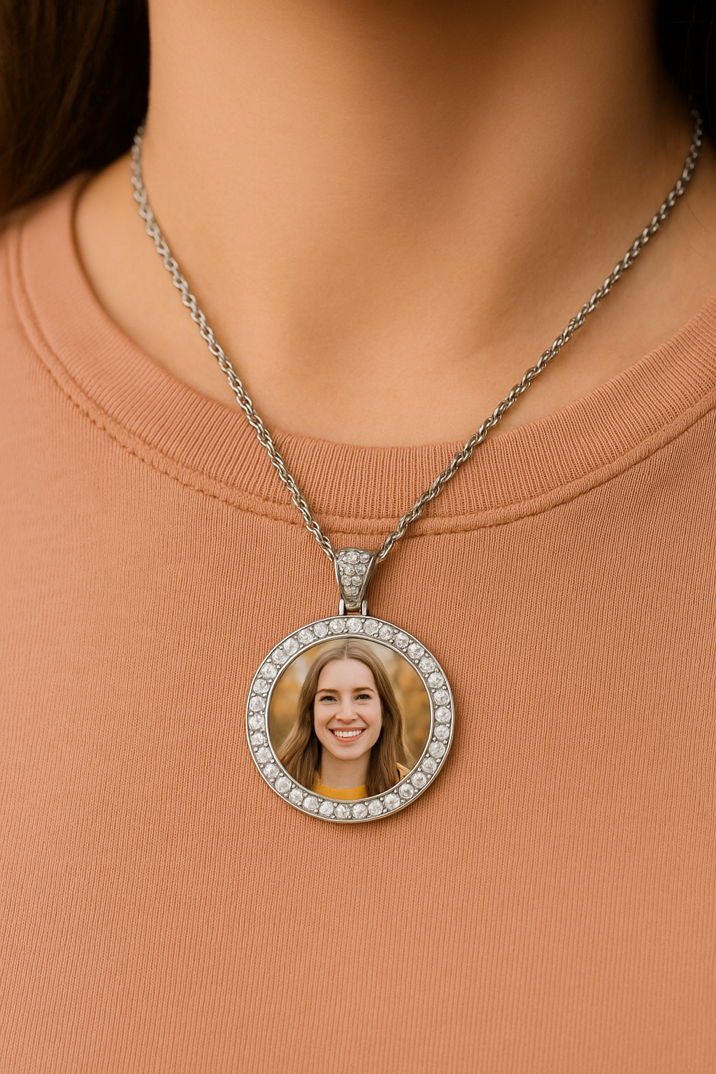 Silver Double Sided Rotataing Circle Necklace