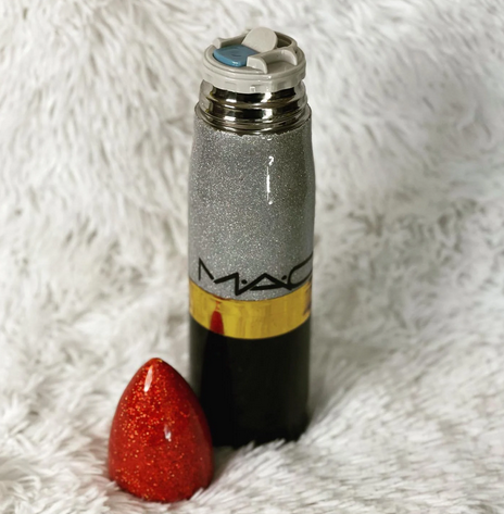 MAC Lipstick-Inspired Custom Glitter Tumbler – 17oz Thermos