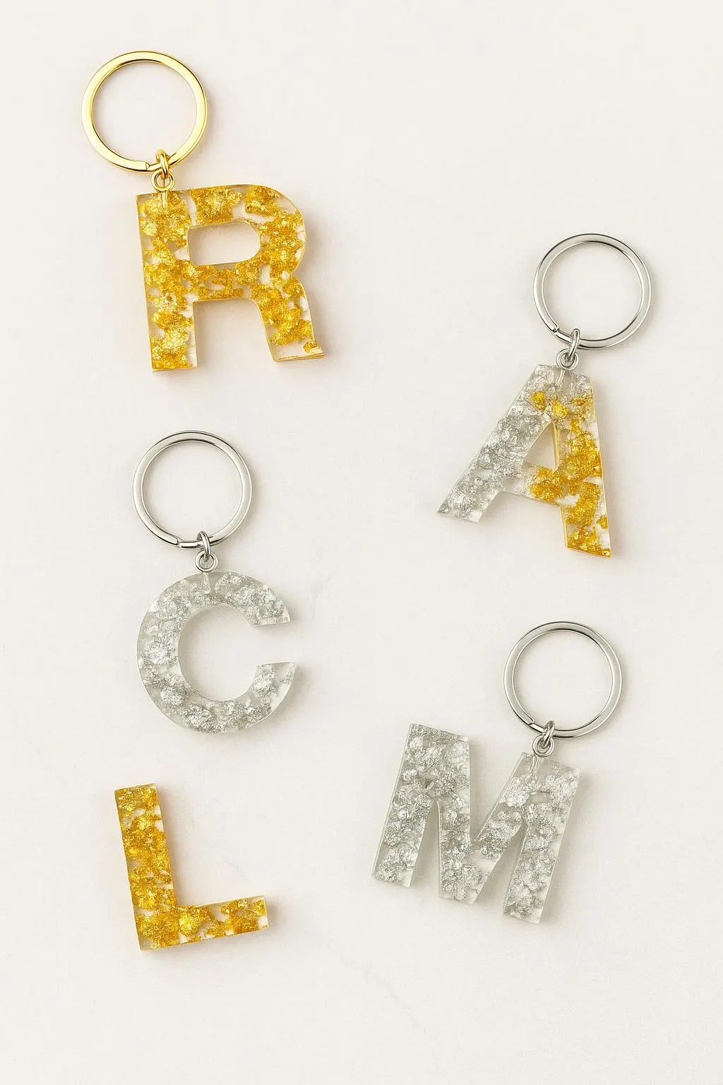 Personalized Resin Initial Keychain with Gold Foil