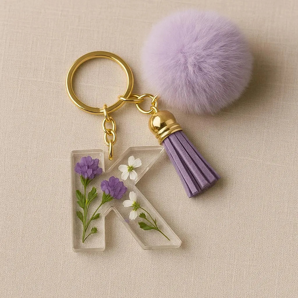 Personalized Resin Initial Keychain with Name ā Custom Letter Bag Charm