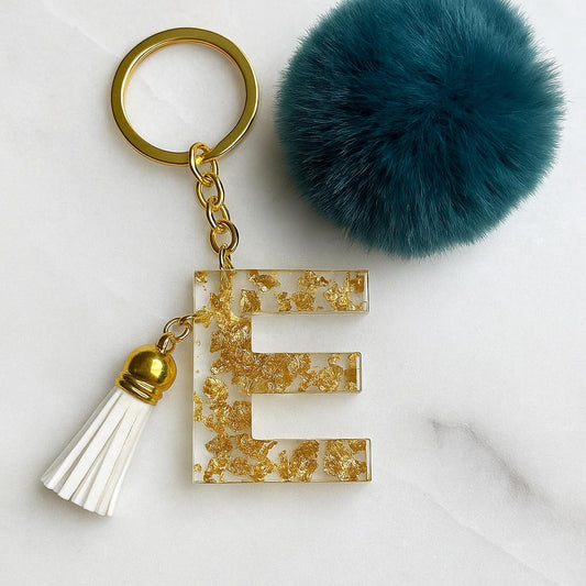 Personalized Resin Initial Keychain with Gold Foil