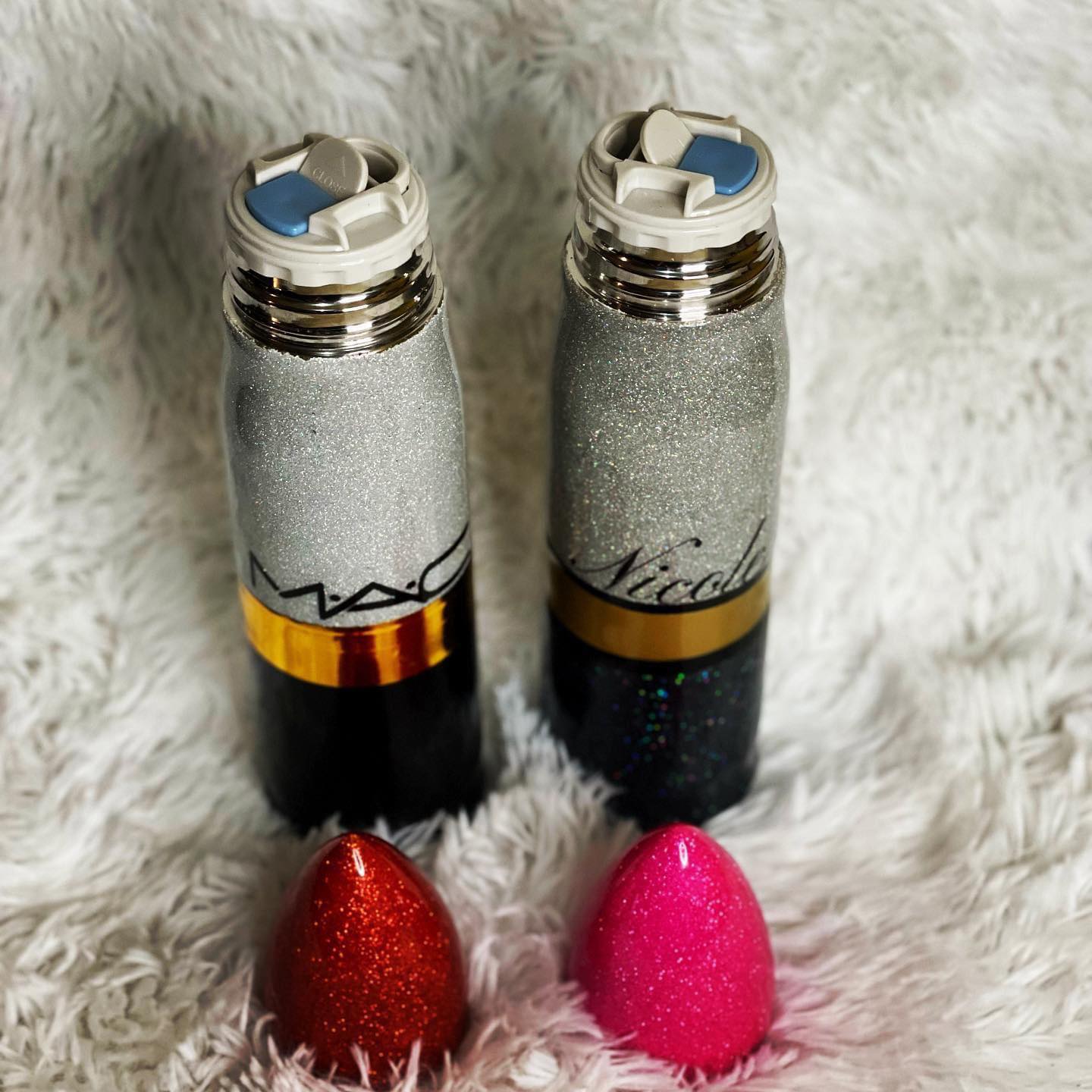 MAC Lipstick-Inspired Custom Glitter Tumbler – 17oz Thermos