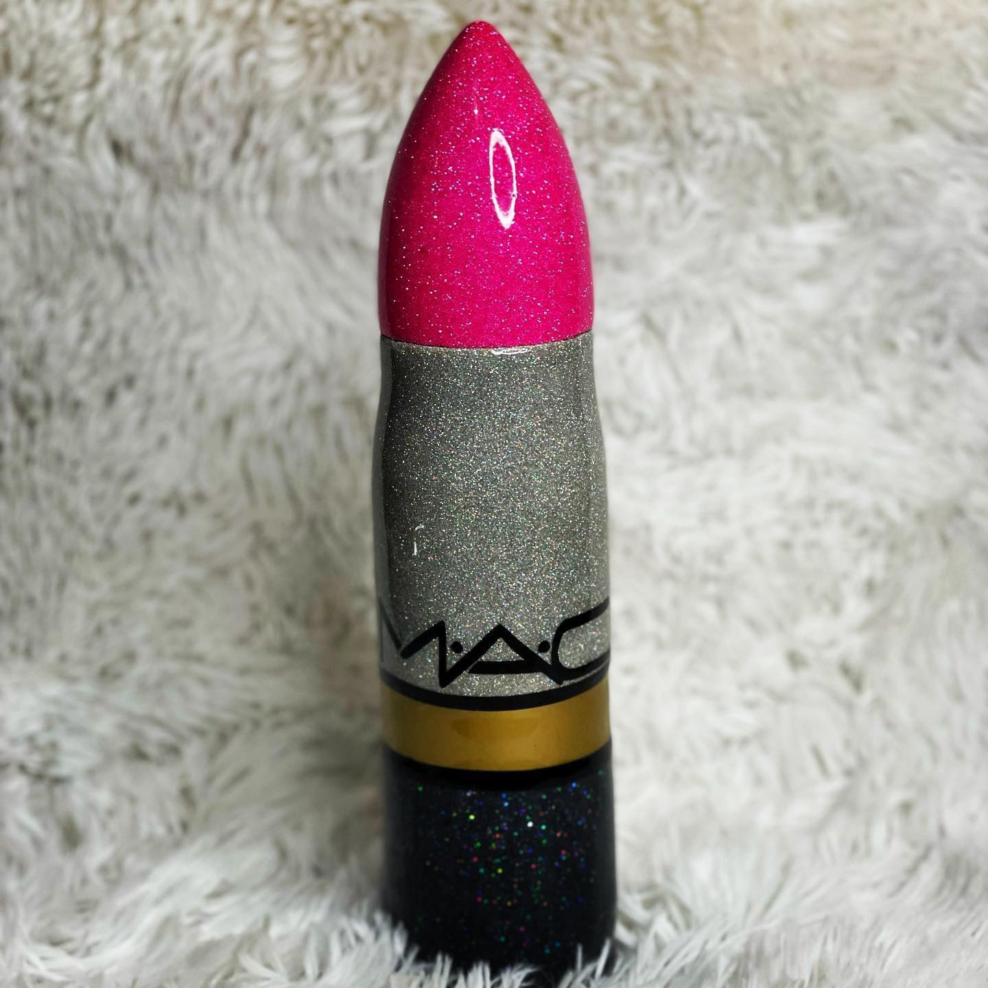 MAC Lipstick-Inspired Custom Glitter Tumbler – 17oz Thermos