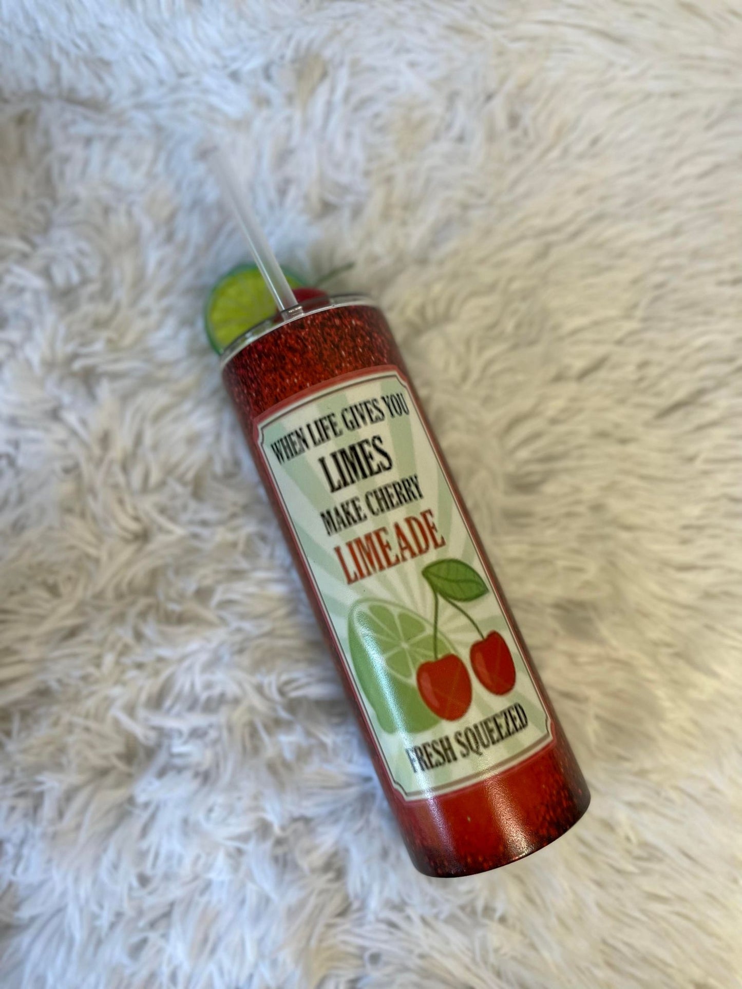 RTS When life gives you limes... Cherry Limeade Tumbler with Ice Topper