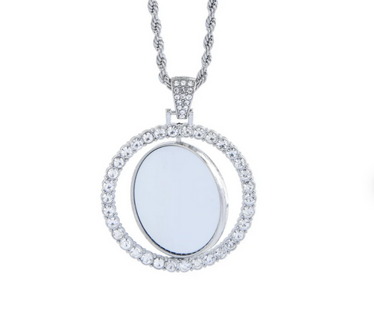 Silver Double Sided Rotataing Circle Necklace