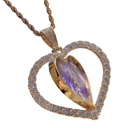 Gold Double Sided Rotataing Heart Necklace