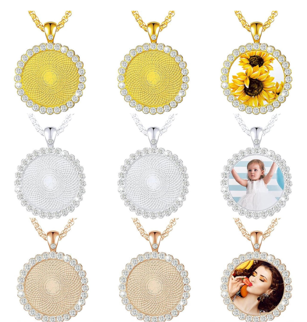 Circle Photo Neckalce with Rhinestones