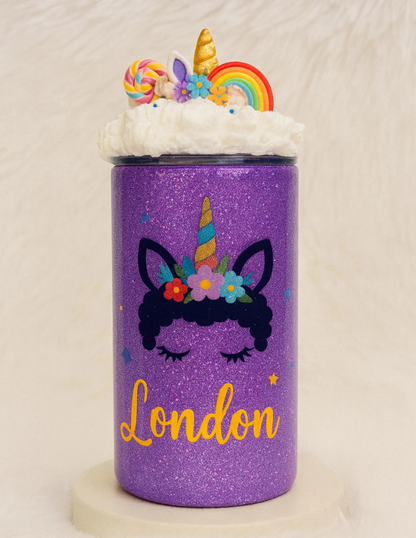 Personalized Unicorn Glitter Tumbler with Whipped Topping