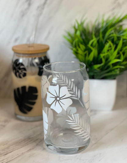 Tropical Plant Beer Glass | Iced Coffee Glass | Monstera Leaf