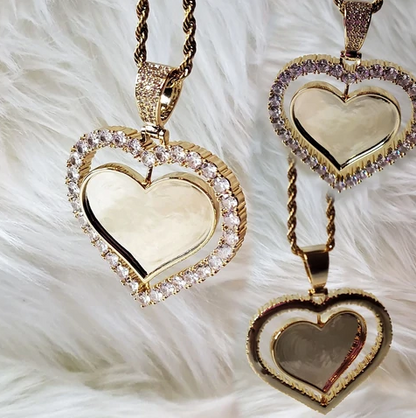 Gold Double Sided Rotataing Heart Necklace