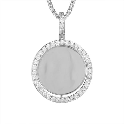 Silver Double Sided Rotataing Circle Necklace